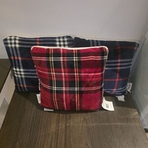 Canvas Plaid Accent Pillows - Red, Blue, Black